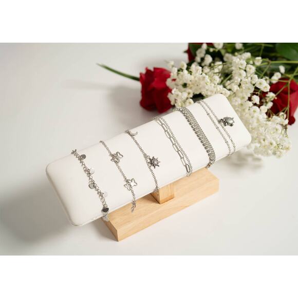 2 Row Stainless Steel Loop and Paperclip Chain Anklet - Picture 12 of 16